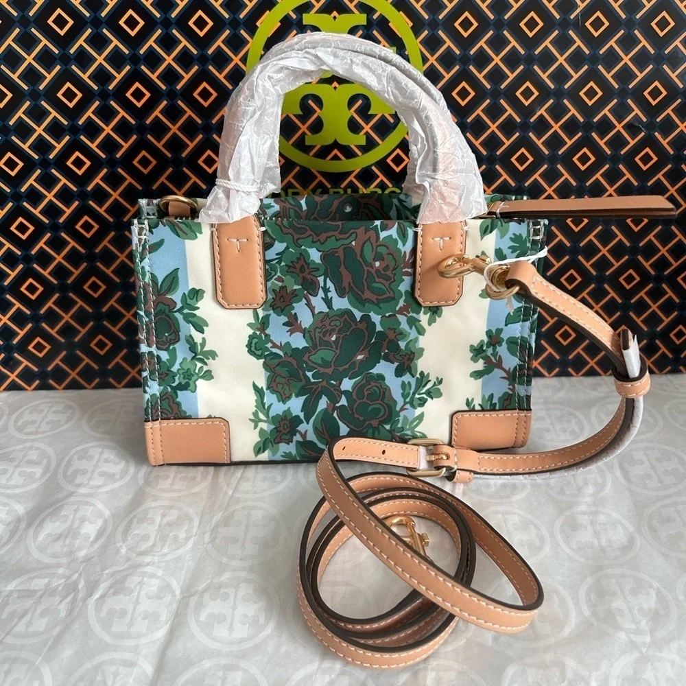 Tory Burch Ella Printed Mini Tote Crossbody Bag Rayure Fleurie